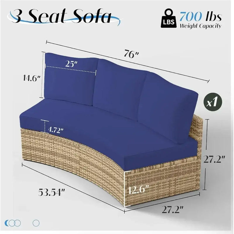 Half-Moon Patio Sectional Sofa Set – Outdoor Round Furniture w/ Cushions - Our3Designs
