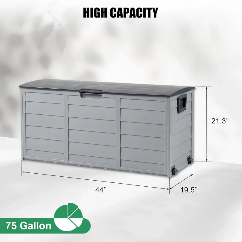 Upgraded 75 Gallon Outdoor Storage Box, Lockable Plastic Storage Containers with Lid, Patio Deck Box Furniture for Garden Our3Designs