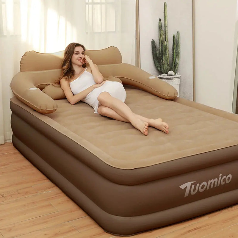 Camping Air bed 2 Persons Inflatable Mattress Camping Folding Home Indoor Outdoor with Backrest Air Cushion 48cm High Bed Our3Designs