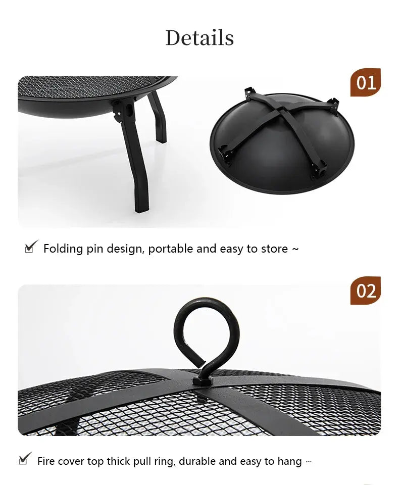 BISINNA Outdoor Fire Pit, 22in Foldable Charcoal Burning Fire Pit, Folding Legs for Camping, Picnic, Bonfire Our3Designs