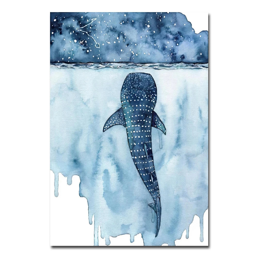 Nordic Style Watercolor Abstract Whale Sea Wall Art Poste
