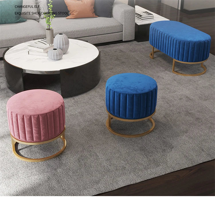 Pink Nordic Porch Bench Ottomans Minimalist Shoe Portable Stools