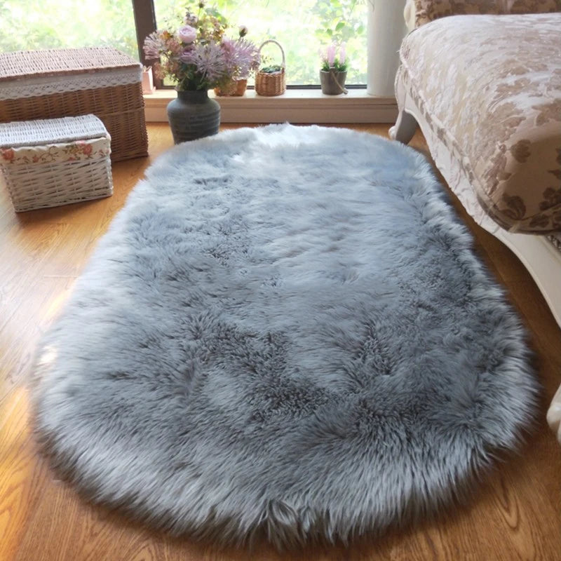 Oval Fur Rugs Bedroom Thicken Fluffy Carpet Living Room