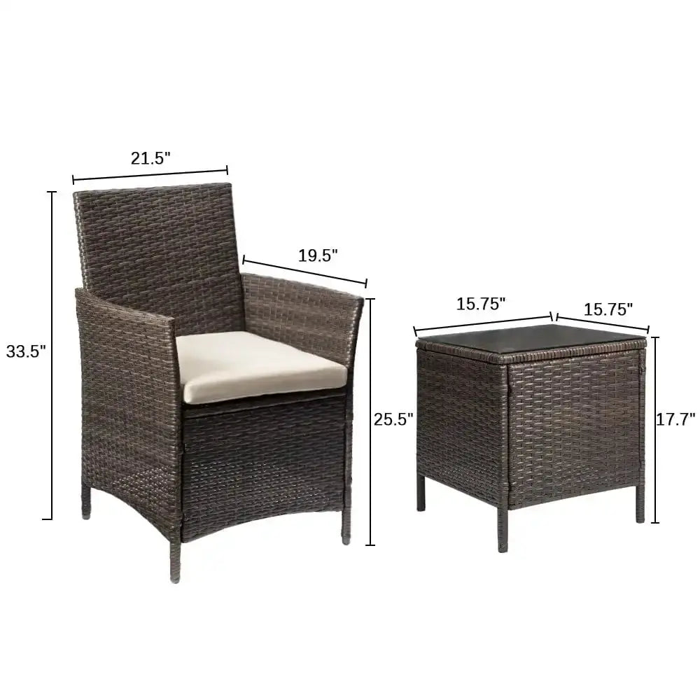 3-Piece Outdoor Bar Set – PE Rattan Wicker Table & Chairs w/ Cushions, Brown - Our3Designs