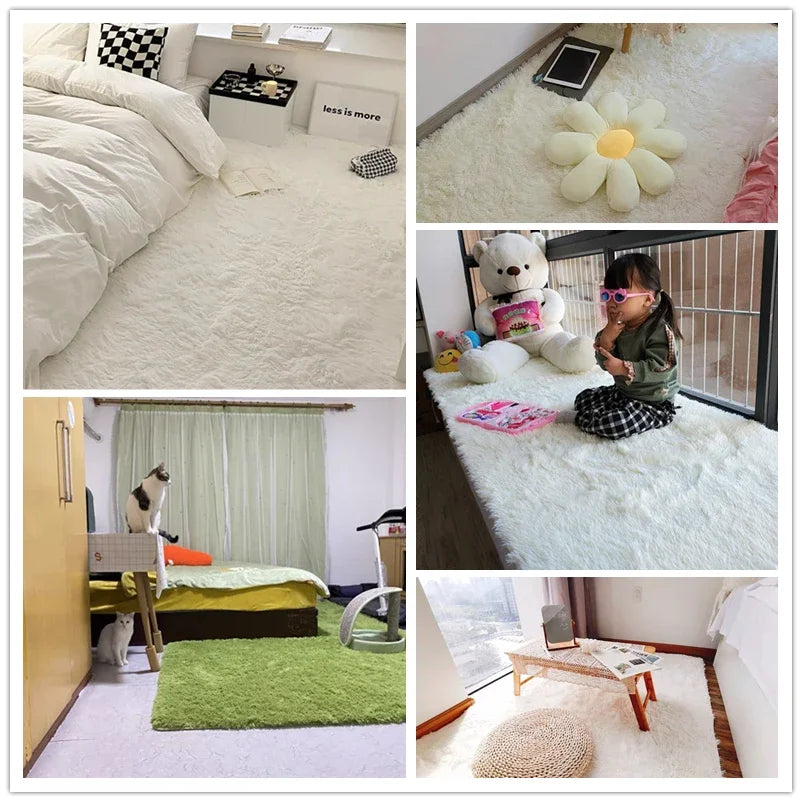 White Fluffy Hall Carpet Modern Living Room Bedroom Home Décor Large Mats