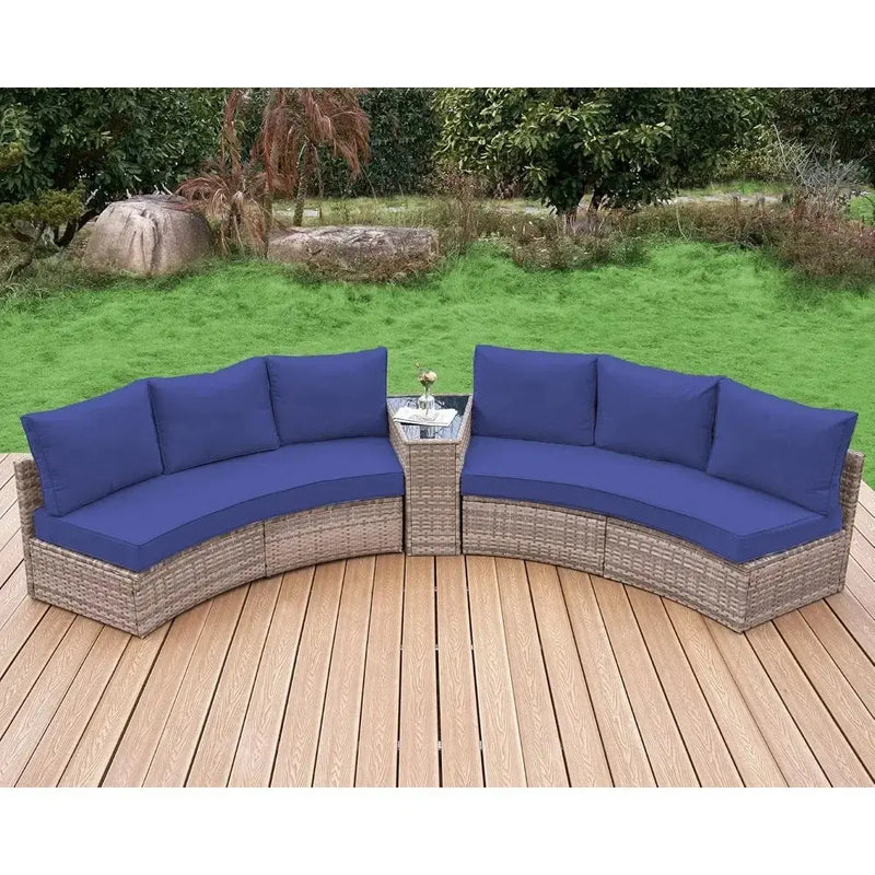 Half-Moon Patio Sectional Sofa Set – Outdoor Round Furniture w/ Cushions - Our3Designs