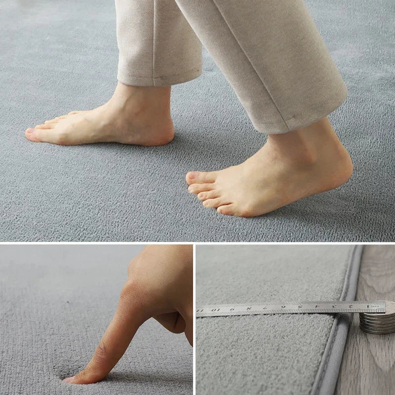 Grey Rugs Coral Velet Living Room Carpet Nonslip Bedside Rugs Large Soft Floor