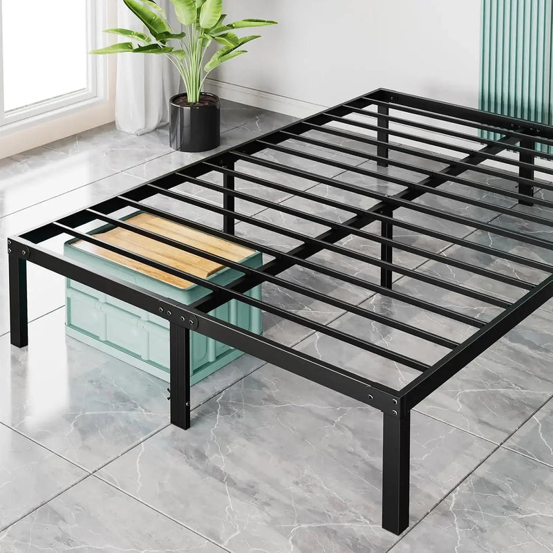 14 Inch High Full-size bed frame - Large heavy-duty metal platform beds frames w/storage space at the bottom, Full bed frame Our3Designs