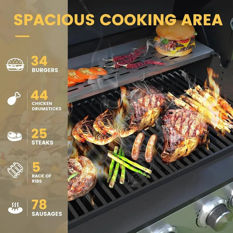 6-Burner Propane Gas BBQ Grill w/ Side Burner – 65,500 BTU Stainless Steel - Our3Designs