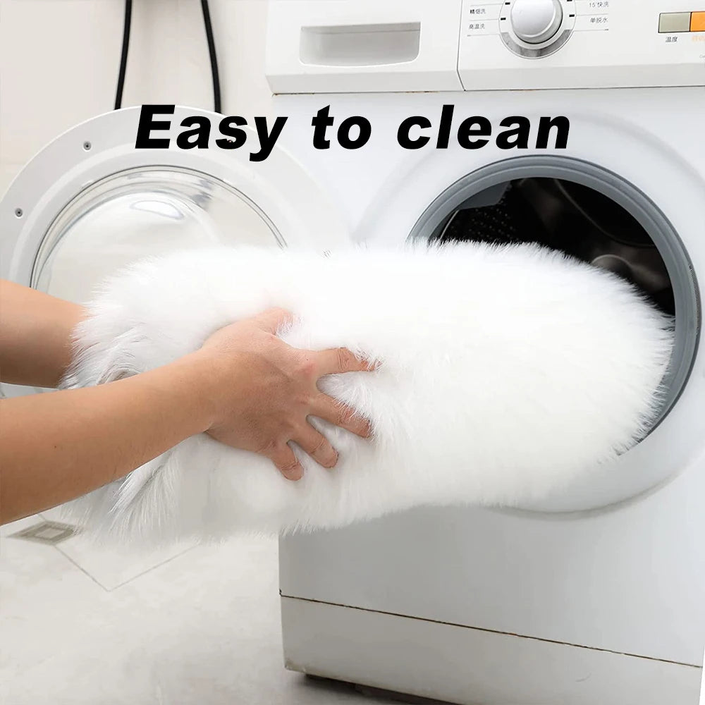 Oval Carpet Soft Fluffy Imitation Wool Area Rugs White
