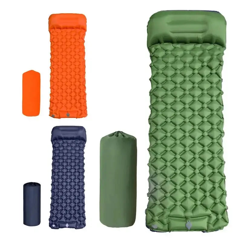 Inflatable Camping Mattress With Pillow Outdoor Sleeping Pad Ultralights Air Mat Built-in Footstep Inflator Pump For Camp Tent Our3Designs