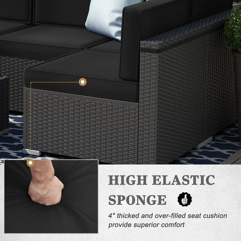 8 Pieces Patio Furniture Set with 44" Propane Gas Fire Pit Table, Outdoor Sectional Wicker Sofa Sets with Coffee Table Our3Designs