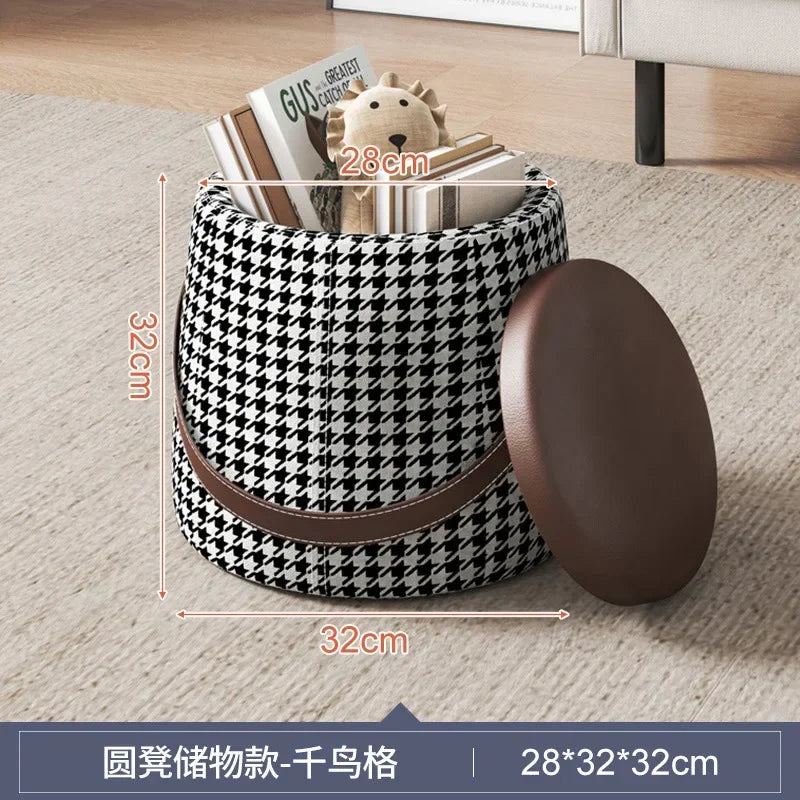 Hallway With Box Storage Stool PU Leather Pouf Household Shoe Stool