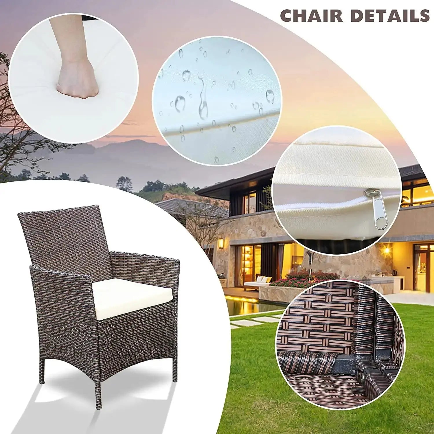 3-Piece Outdoor Bar Set – PE Rattan Wicker Table & Chairs w/ Cushions, Brown - Our3Designs