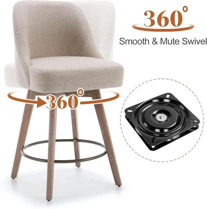 Counter Height Bar Stools Set of 3, Modern Mid-Century Swivel Barstools with Backs and Wood Legs. Our3Designs