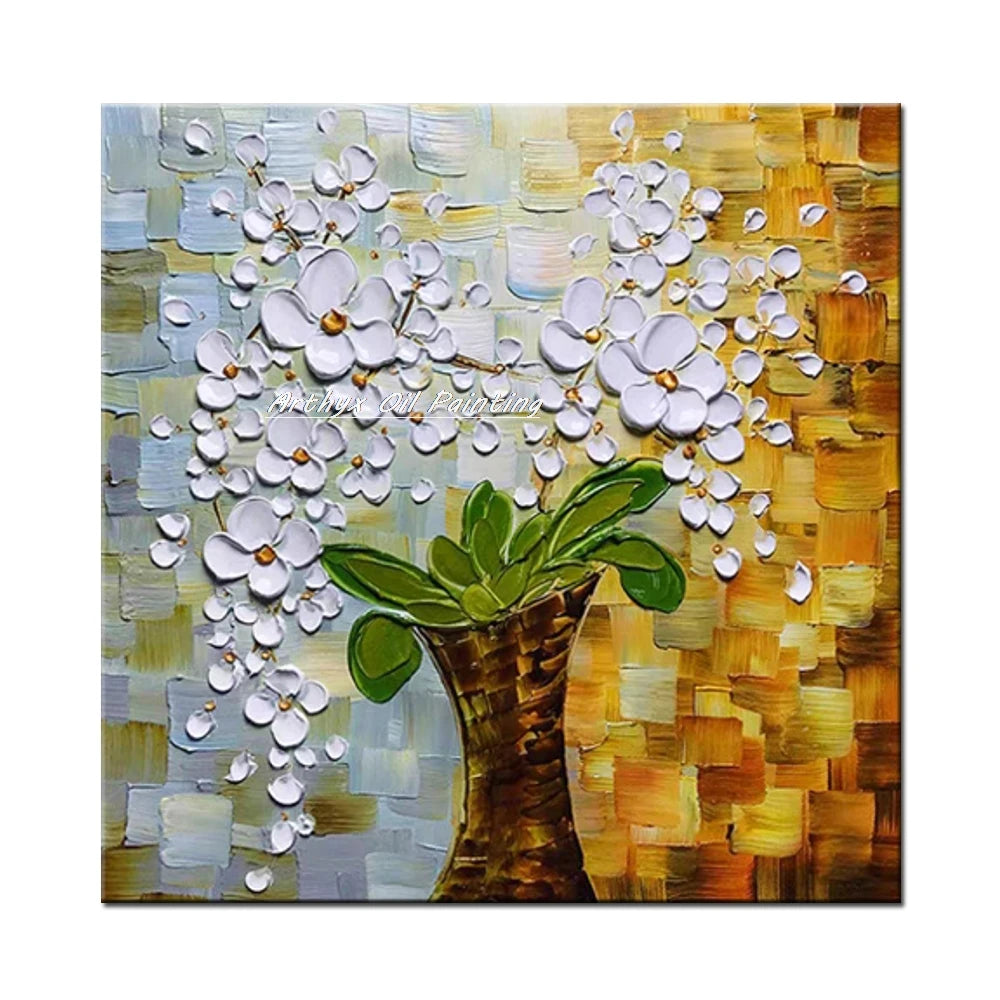 Arthyx Wall Art Picture Handpainted Texture Gold Flowers Oil Painting