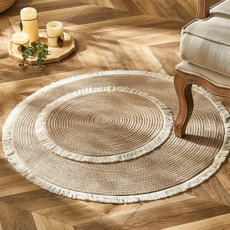 Vintage Round Woven Rugs Handmade Rattan Carpet