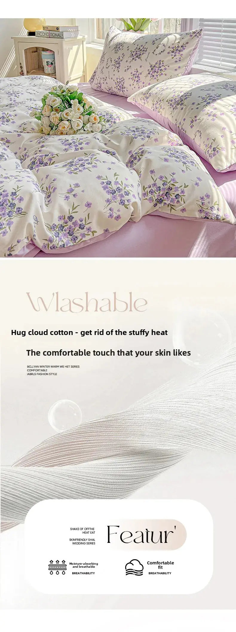 2025 Washed Cotton Double Yarn Single Quilt Cover Simple Wind Ins Wind Small Floral Korean Version Duvet Skin Friendly Bedding Our3Designs