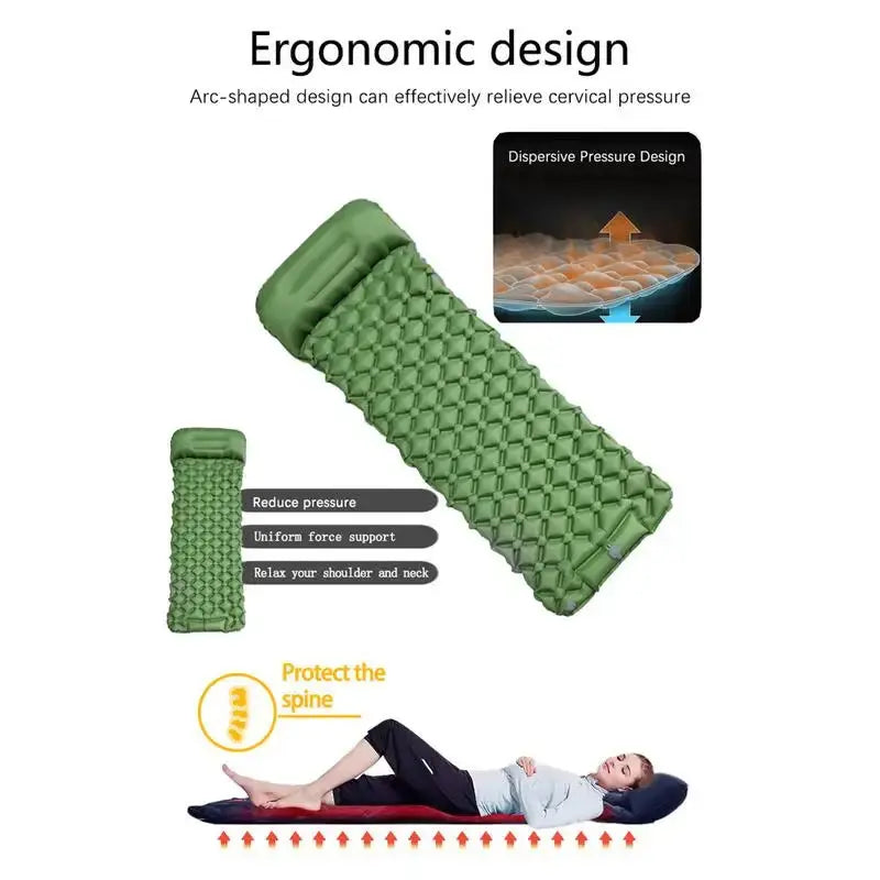 Inflatable Camping Mattress With Pillow Outdoor Sleeping Pad Ultralights Air Mat Built-in Footstep Inflator Pump For Camp Tent Our3Designs