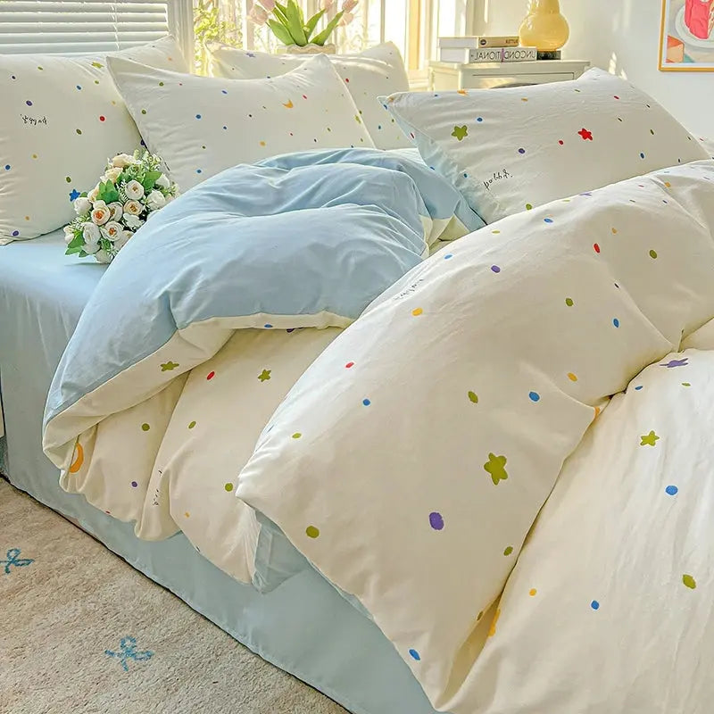 2025 Washed Cotton Double Yarn Single Quilt Cover Simple Wind Ins Wind Small Floral Korean Version Duvet Skin Friendly Bedding Our3Designs