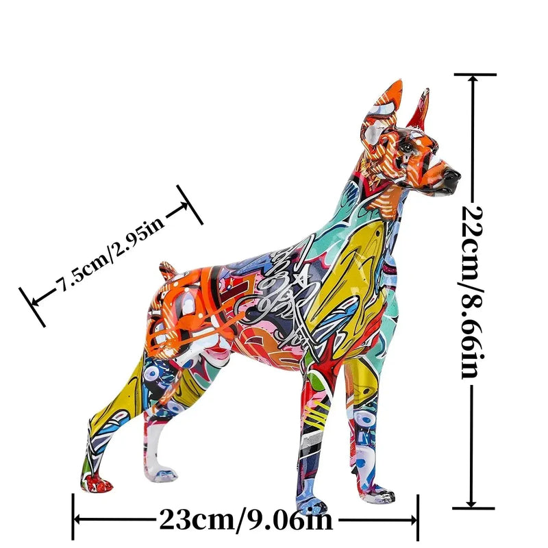 Simple Creative Pet Handle Graffiti Color Doberman Dog Statue Decorations Home Entrance Wine Cabinet Office Decor Resin Crafts Our3Designs