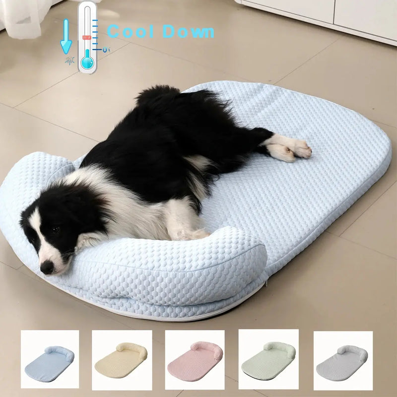 Breathable Spring Summer Cooling Large Dog Bed Ati-slip Cat Bed with Pillow Ice Silk Fabric Dog Bed for Small Dog Cushion Pet Our3Designs