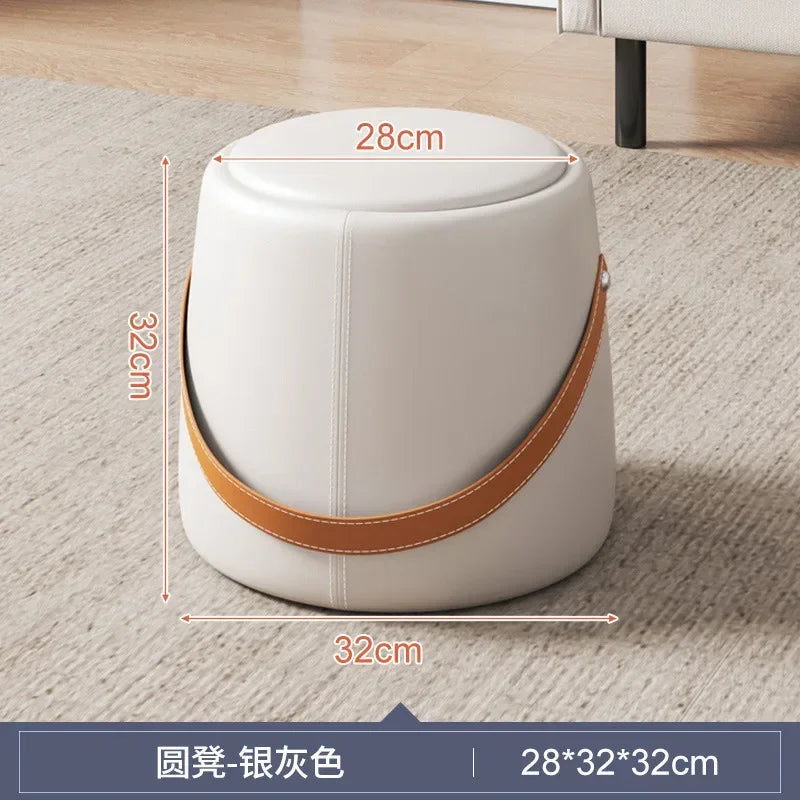 Hallway With Box Storage Stool PU Leather Pouf Household Shoe Stool