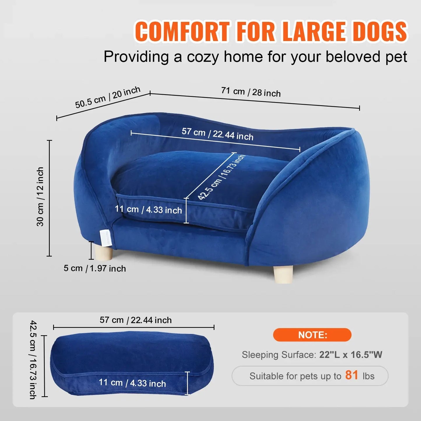 VEVOR Pet Sofa Dog Couch for Medium-Sized Dogs and Cats Soft Velvety Dog Sofa Bed for Living Room Bedroom Pet Store or Clinic Our3Designs