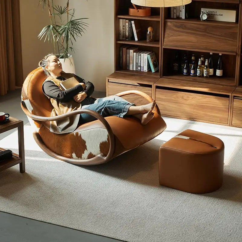 Minimalist Black Walnut Chair Armrest Rocking Italian Living Room Sofa