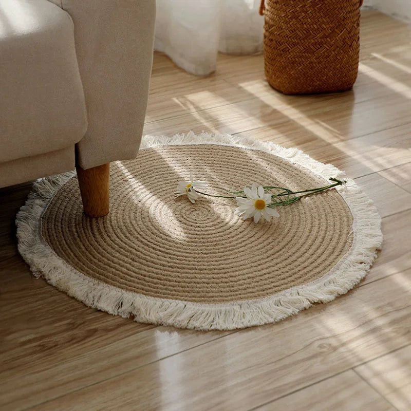 Vintage Round Woven Rugs Handmade Rattan Carpet