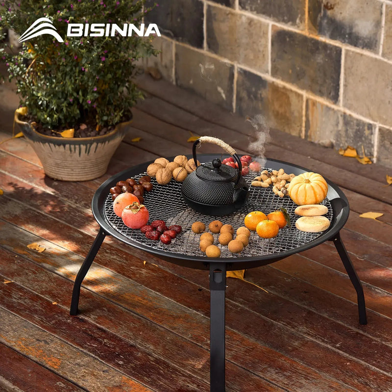 BISINNA Outdoor Fire Pit, 22in Foldable Charcoal Burning Fire Pit, Folding Legs for Camping, Picnic, Bonfire Our3Designs