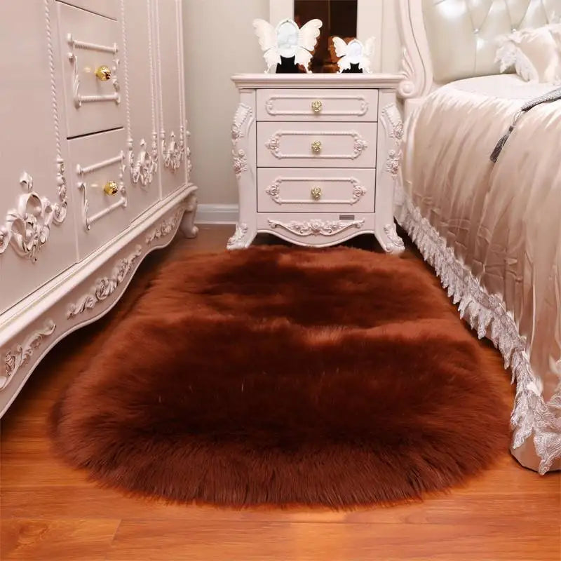 Oval Fur Rugs Bedroom Thicken Fluffy Carpet Living Room