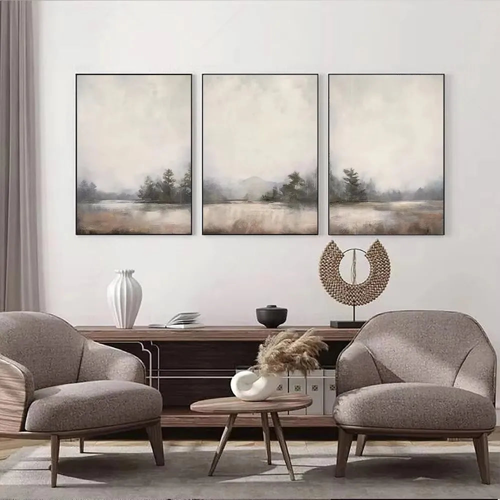 Minimalist Neutral Beige Black Grey Abstract Nordic Landscape Poster Canvas Painting Wall Art Pictures Home Living Room Decor