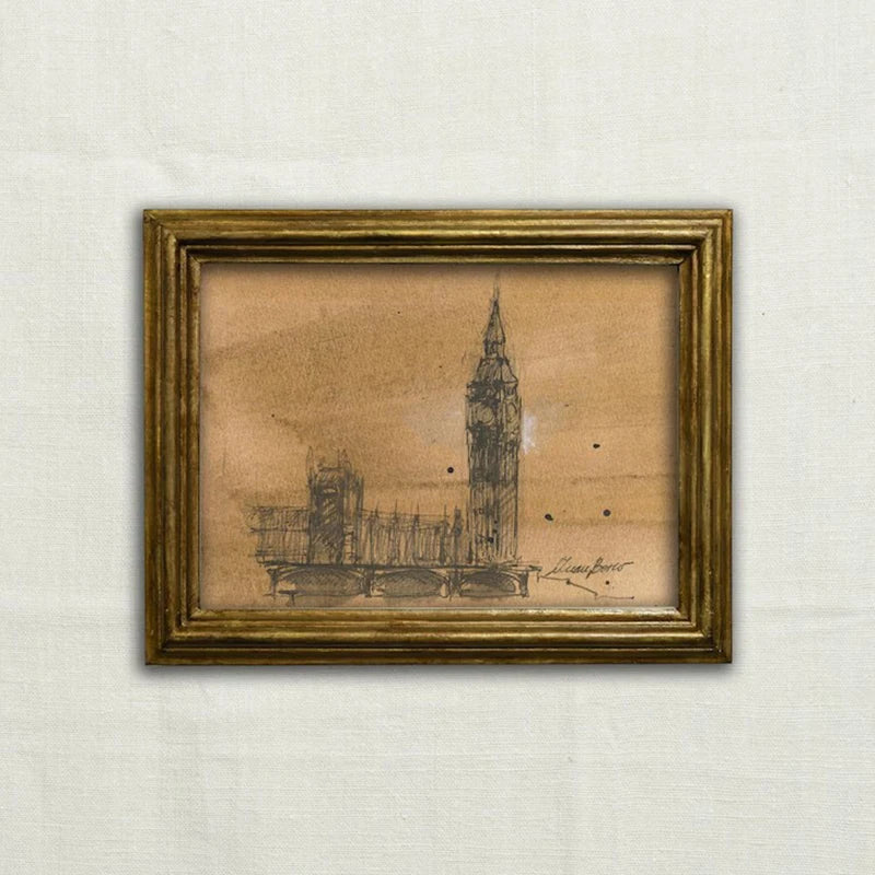 Anitique Castle,Eiffel Tower,Big Ben Travel City Sketch Minimalist Drawing