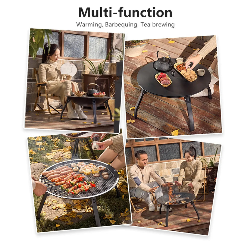 BISINNA Outdoor Fire Pit, 22in Foldable Charcoal Burning Fire Pit, Folding Legs for Camping, Picnic, Bonfire Our3Designs