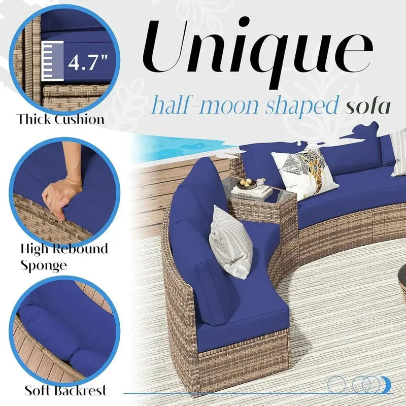 Half-Moon Patio Sectional Sofa Set – Outdoor Round Furniture w/ Cushions - Our3Designs