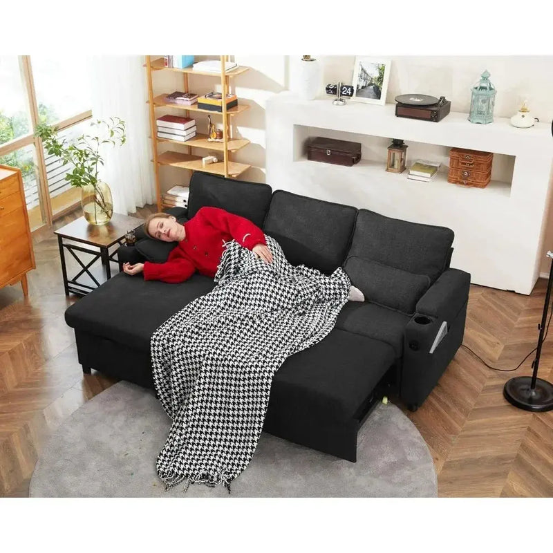 Sofa Bed, Wood Bedframe, for Living Room Bedroom Office, Pull Out Modular Sofa Bed Convertible Living Room Furniture Our3Designs