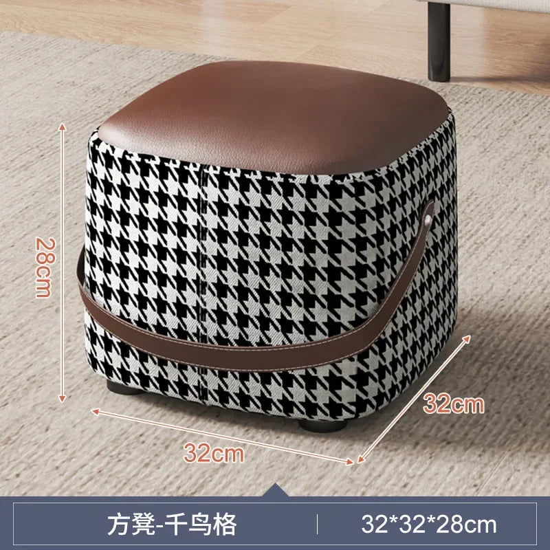 Hallway With Box Storage Stool PU Leather Pouf Household Shoe Stool