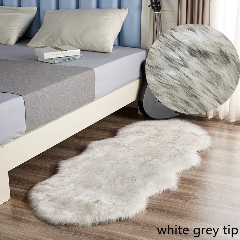 White Faux Sheepskin Carpet Irregular Long Soft Furry Floor Mats