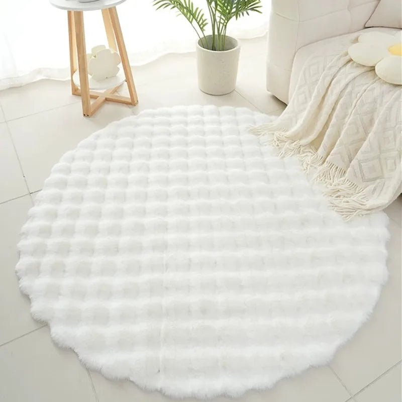 Ins Solid Color Fluffy Round Area Rug Plush Sofa Couch Cushion