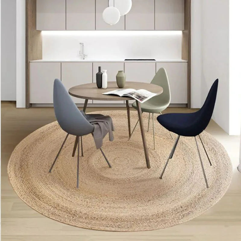 100% Woven Round Carpets Rugs for Living Room Bedroom Bulrush Natural