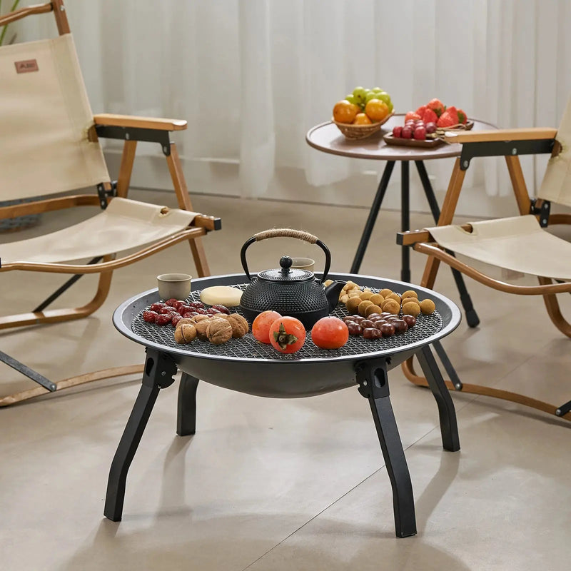 BISINNA Outdoor Fire Pit, 22in Foldable Charcoal Burning Fire Pit, Folding Legs for Camping, Picnic, Bonfire Our3Designs