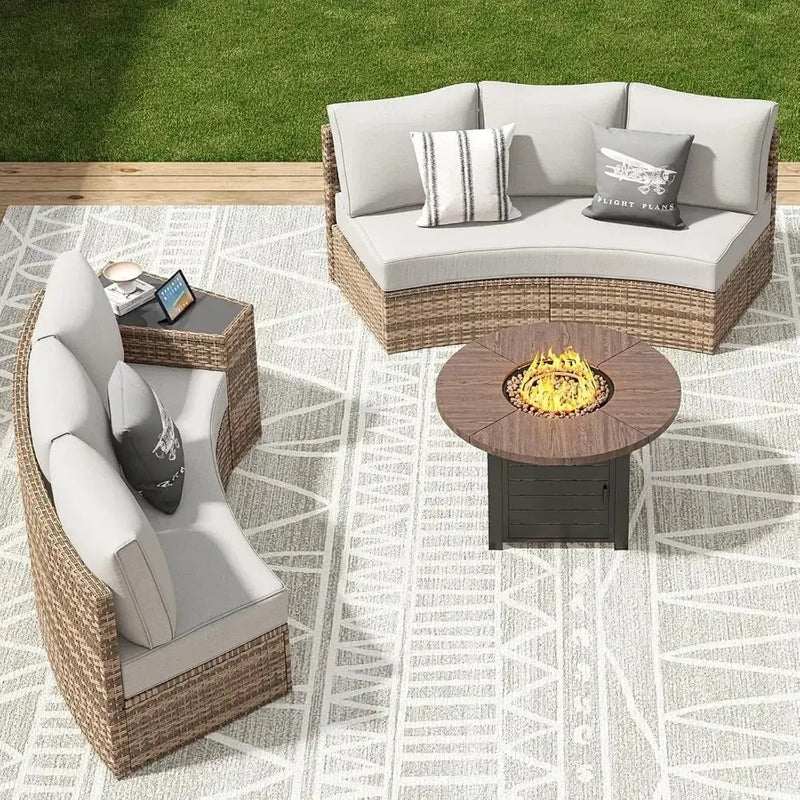 Half-Moon Patio Sectional Sofa Set – Outdoor Round Furniture w/ Cushions - Our3Designs