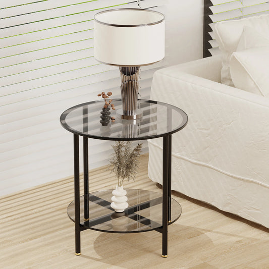 20” Round Coffee Table with Storage 2-Tier, Accent Table