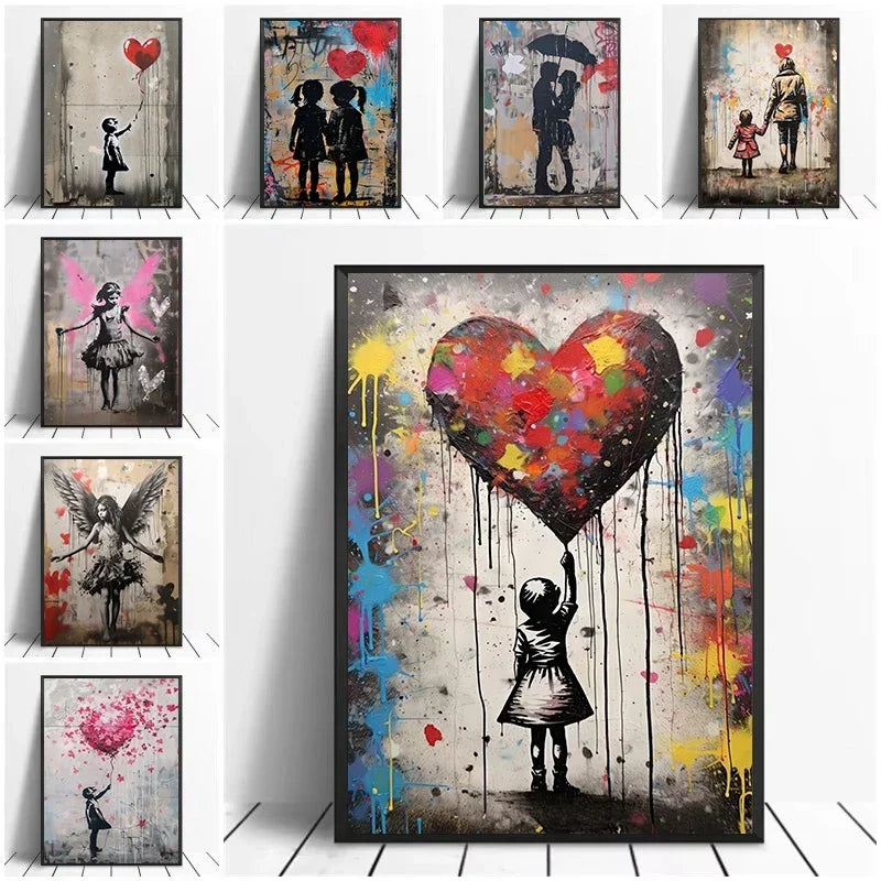 Banksy Graffiti Boy Girl with Balloon on Canvas Posters Prints Pop Street Wall Art Painting for Living Room Home Decor Cuadros