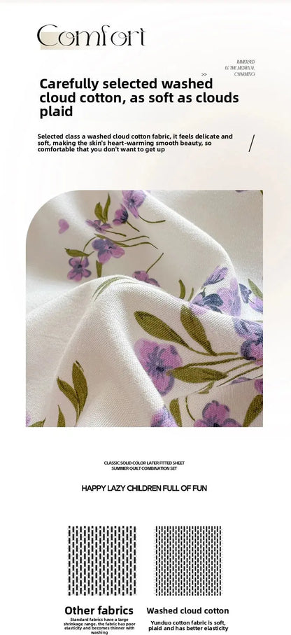 2025 Washed Cotton Double Yarn Single Quilt Cover Simple Wind Ins Wind Small Floral Korean Version Duvet Skin Friendly Bedding Our3Designs