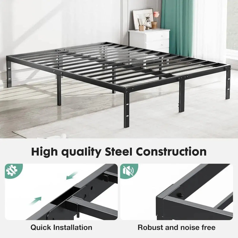 14 Inch High Full-size bed frame - Large heavy-duty metal platform beds frames w/storage space at the bottom, Full bed frame Our3Designs