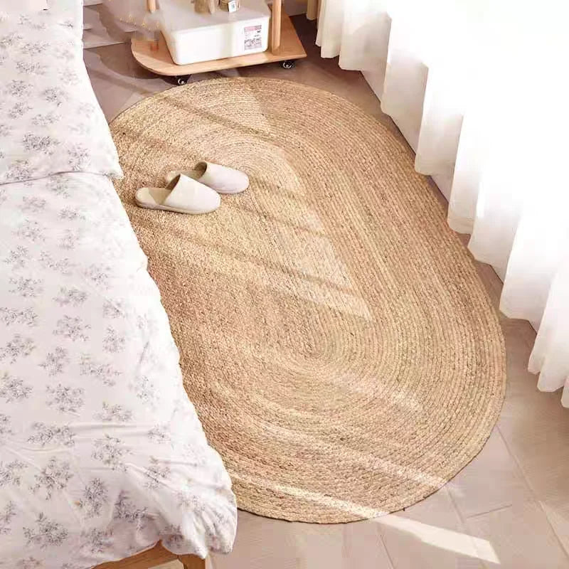 Natural Rattan Oval Round Carpets for Living Room Bedroom Japan Style