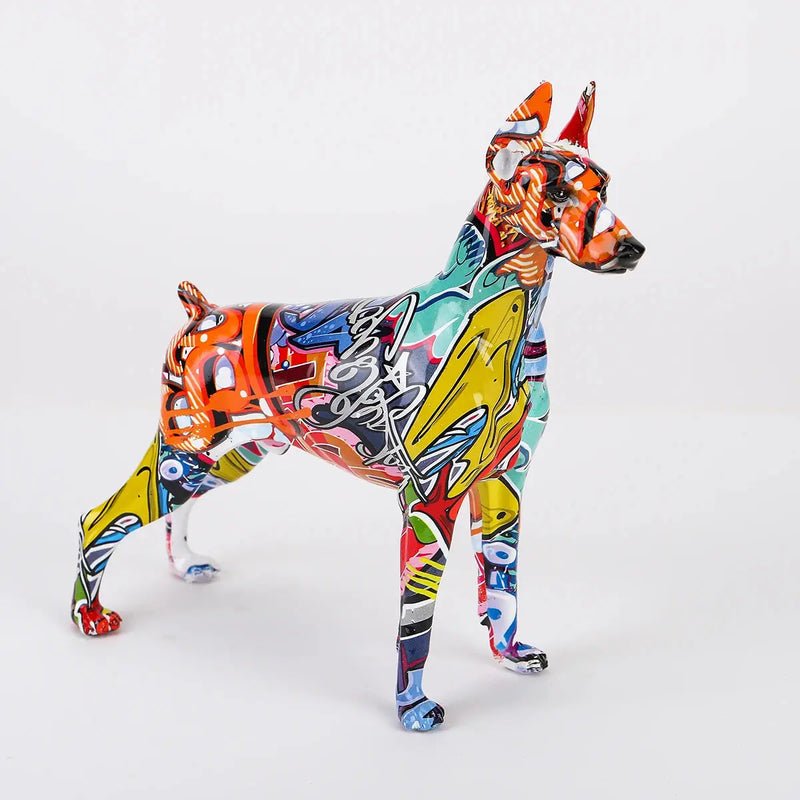 Simple Creative Pet Handle Graffiti Color Doberman Dog Statue Decorations Home Entrance Wine Cabinet Office Decor Resin Crafts Our3Designs