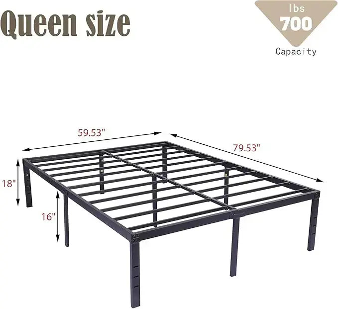 18 Inch Metal Full Size Bed Frame Heavy Duty Platform Noise Free Steel Slat Support Easy Assembly Noise Free No Box Spring Our3Designs